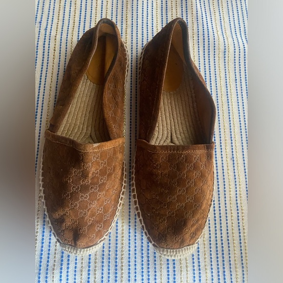 Gucci Suede Guccissima GG Espadrille Flats 37  Nut Brown Authentic - Picture 10 of 12